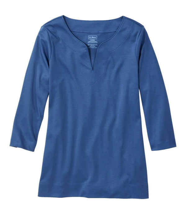 Women's Pima Cotton Tunic, Three-Quarter-Sleeve Splitneck