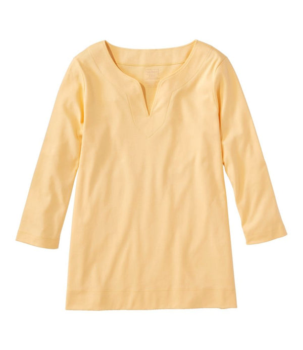 Women's Pima Cotton Tunic, Three-Quarter-Sleeve Splitneck
