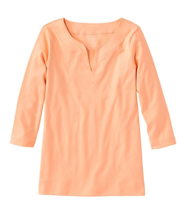 Women's Pima Cotton Tunic, Three-Quarter-Sleeve Splitneck