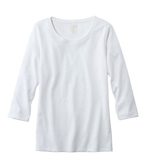 Women's Pima Cotton Shaped Tee, Three-Quarter-Sleeve Jewelneck
