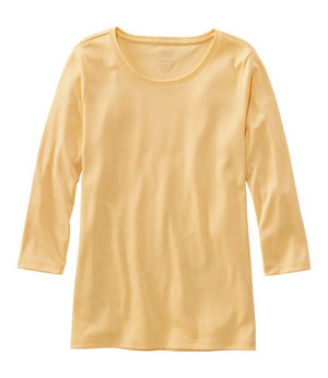 Women's Pima Cotton Shaped Tee, Three-Quarter-Sleeve Jewelneck
