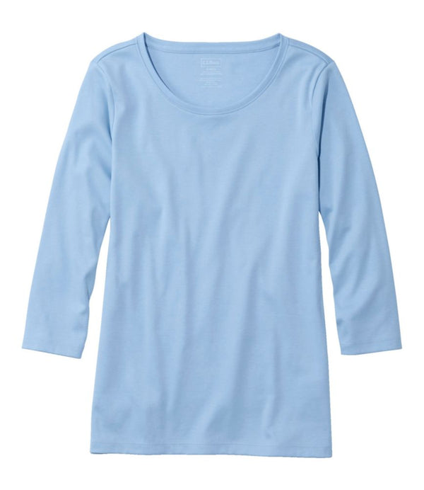 Women's Pima Cotton Shaped Tee, Three-Quarter-Sleeve Jewelneck