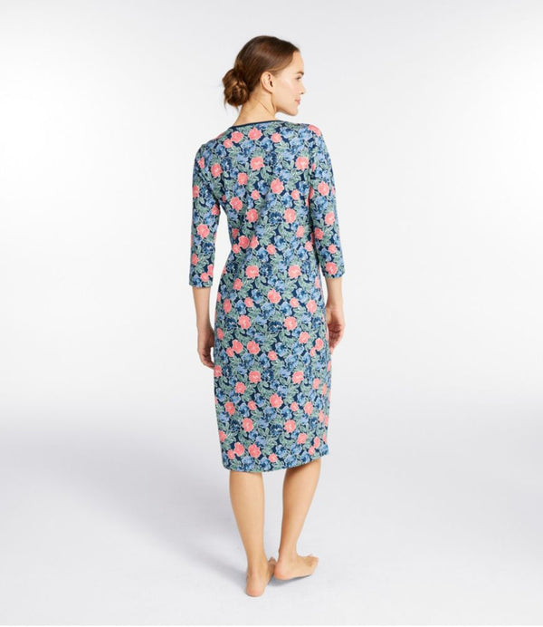 Women's Supima Nightgown, V-Neck Three-Quarter-Sleeve, Print