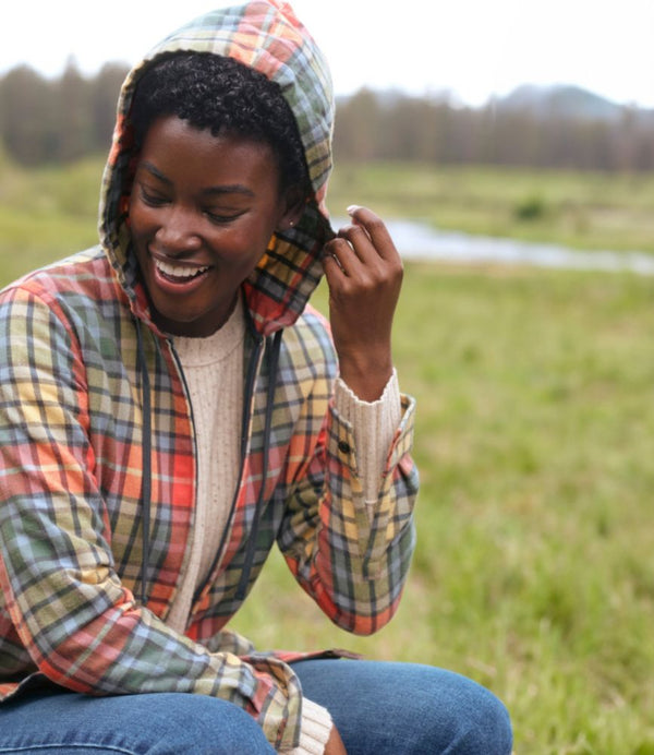 Women's Scotch Plaid Flannel Shirt, Relaxed Zip Hoodie