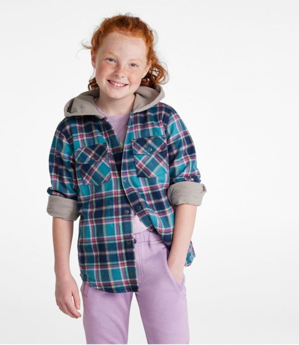 Kids' Fleece-Lined Flannel Shirt, Hooded Plaid