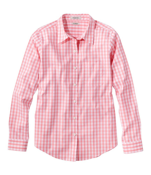 Women's Wrinkle-Free Pinpoint Oxford Shirt, Long-Sleeve Relaxed Fit Plaid