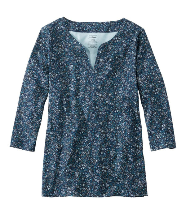 Women's Pima Cotton Tunic, Three-Quarter-Sleeve Splitneck Print