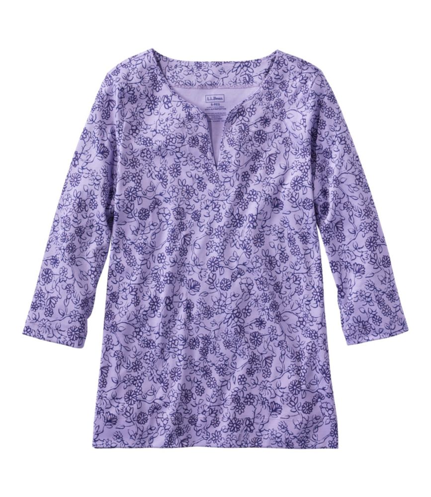 Women's Pima Cotton Tunic, Three-Quarter-Sleeve Splitneck Print