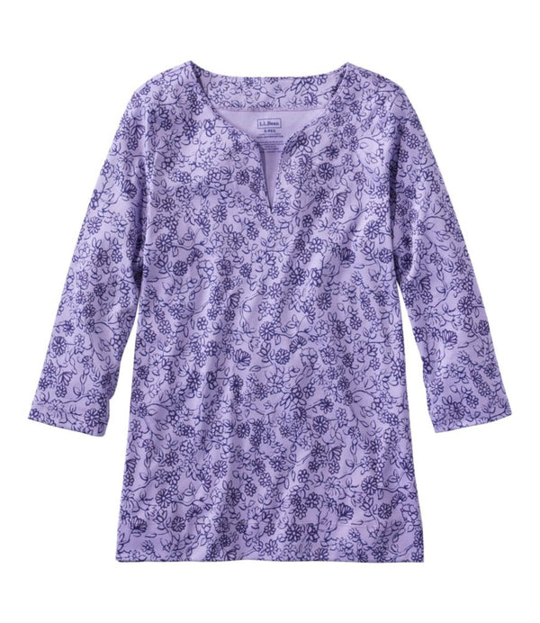 Women's Pima Cotton Tunic, Three-Quarter-Sleeve Splitneck Print