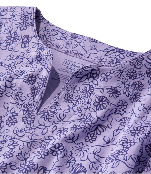 Women's Pima Cotton Tunic, Three-Quarter-Sleeve Splitneck Print