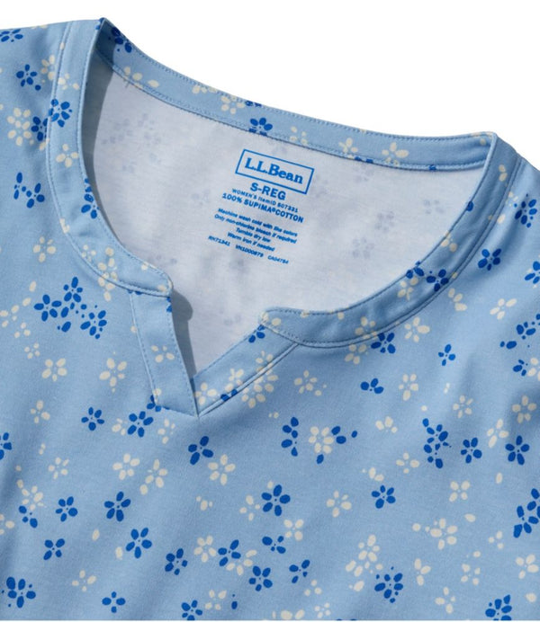Women's Pima Cotton Tee, Notch-Neck Elbow-Sleeve Tunic Print