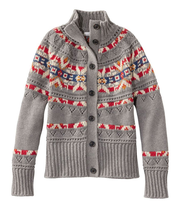 Women's Signature Cotton Fisherman Sweater, Short Cardigan Fair Isle
