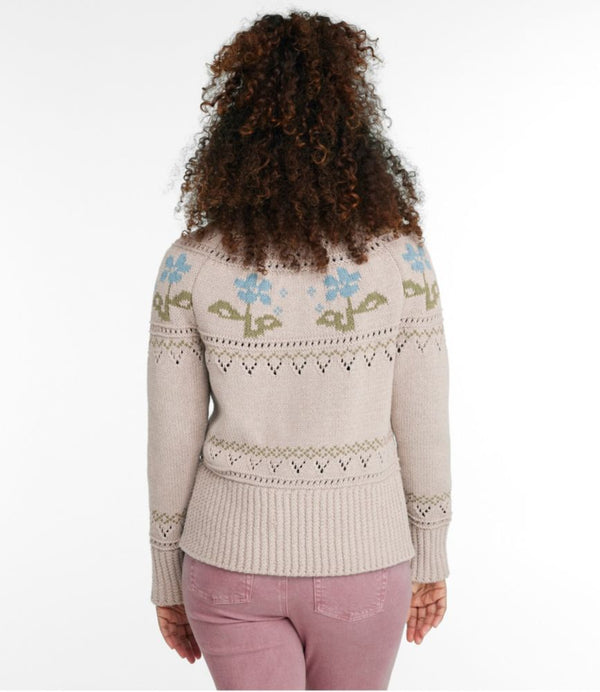 Women's Signature Cotton Fisherman Sweater, Short Cardigan Fair Isle