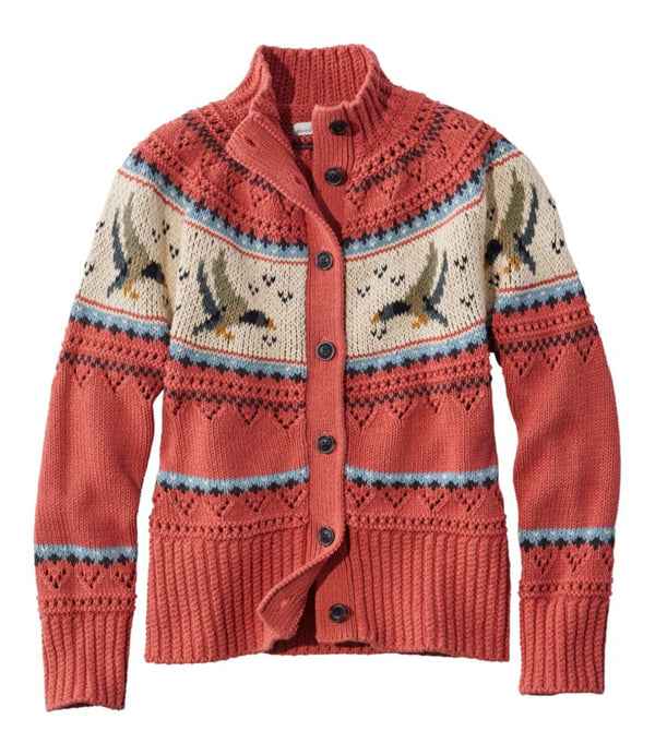 Women's Signature Cotton Fisherman Sweater, Short Cardigan Fair Isle