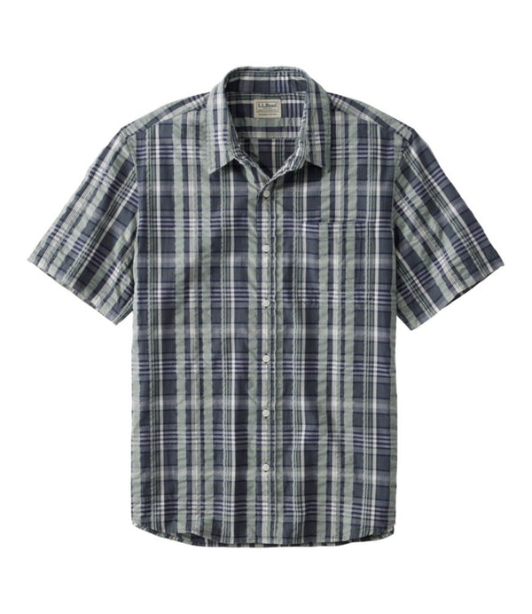 Men's Organic Cotton Seersucker Shirt, Short-Sleeve, Slightly Fitted, Plaid