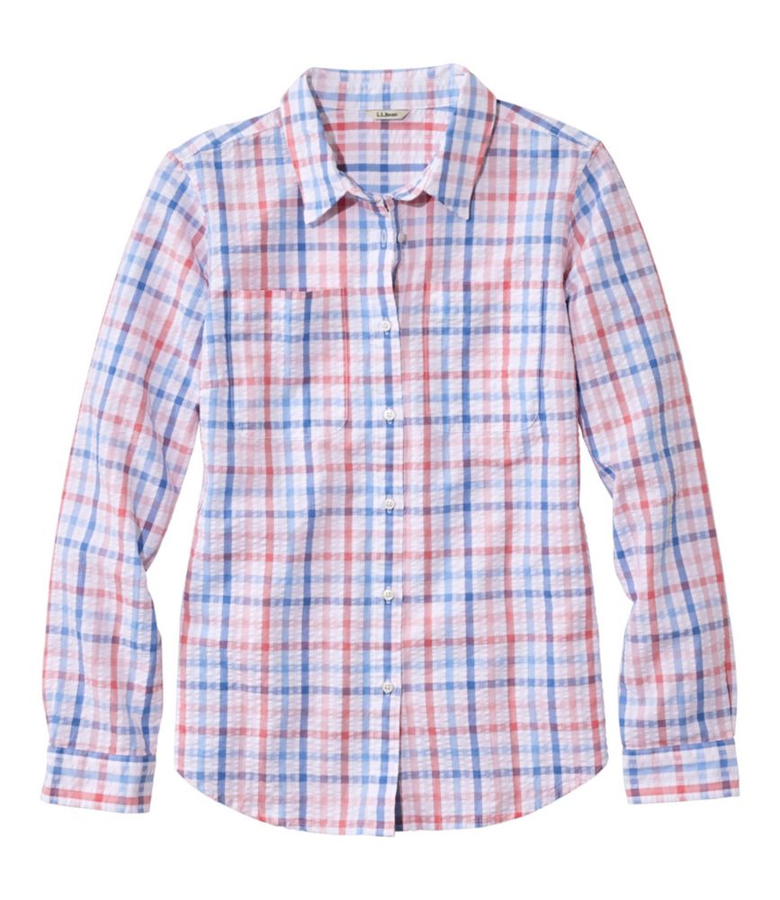 Women's Vacationland Seersucker Shirt, Long-Sleeve Plaid