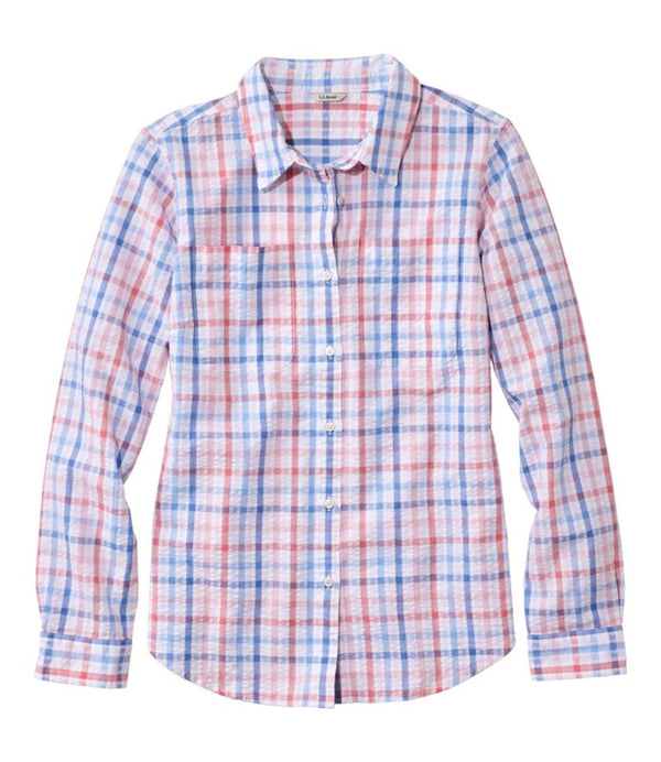 Women's Vacationland Seersucker Shirt, Long-Sleeve Plaid