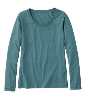 Women's Soft Stretch Supima-Blend Tee, Scoopneck Long-Sleeve