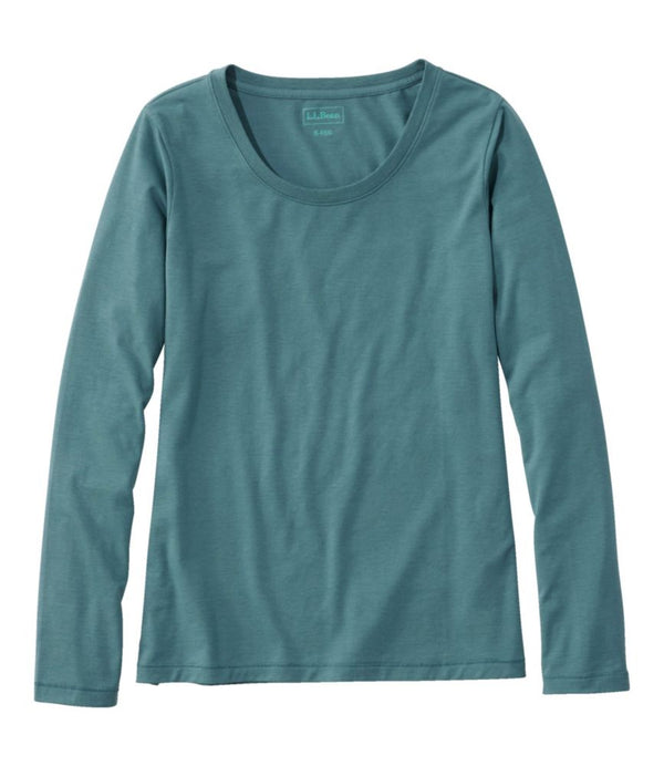 Women's Soft Stretch Supima-Blend Tee, Scoopneck Long-Sleeve