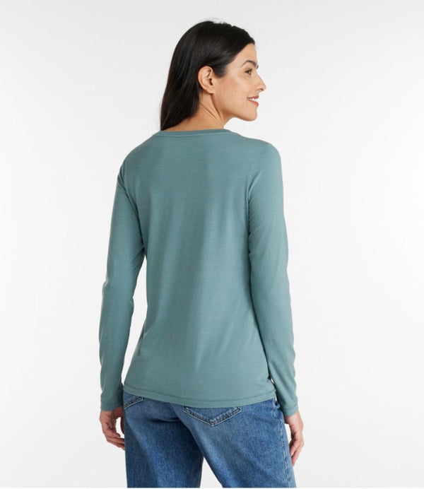 Women's Soft Stretch Supima-Blend Tee, Scoopneck Long-Sleeve