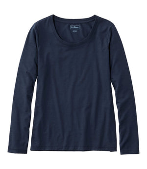 Women's Soft Stretch Supima-Blend Tee, Scoopneck Long-Sleeve
