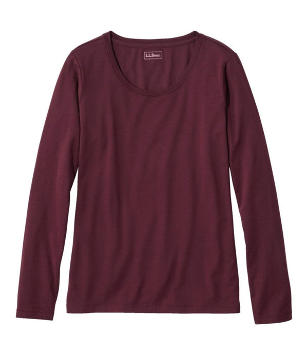 Women's Soft Stretch Supima-Blend Tee, Scoopneck Long-Sleeve
