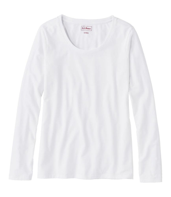 Women's Soft Stretch Supima-Blend Tee, Scoopneck Long-Sleeve
