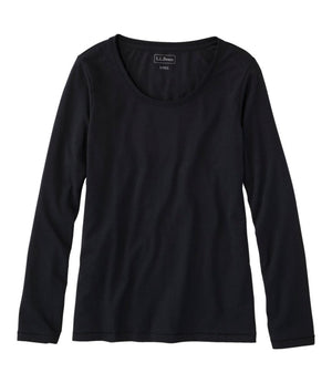Women's Soft Stretch Supima-Blend Tee, Scoopneck Long-Sleeve