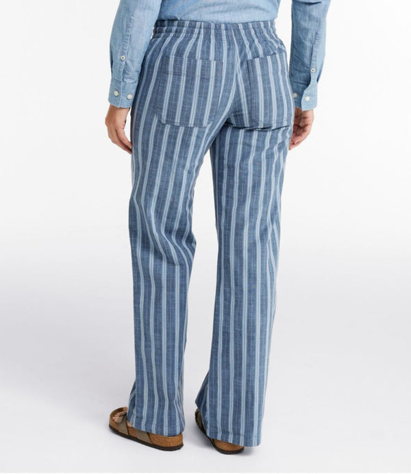 Women's Lakewashed Pull-On Chinos, Mid-Rise Wide-Leg Stripe Chambray
