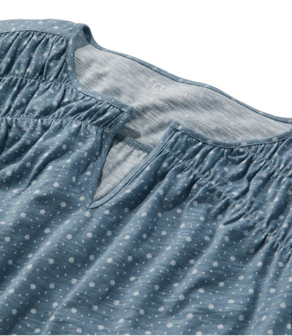 Women's Organic Cotton Tee, Smocked Notch-Neck Short-Sleeve Print