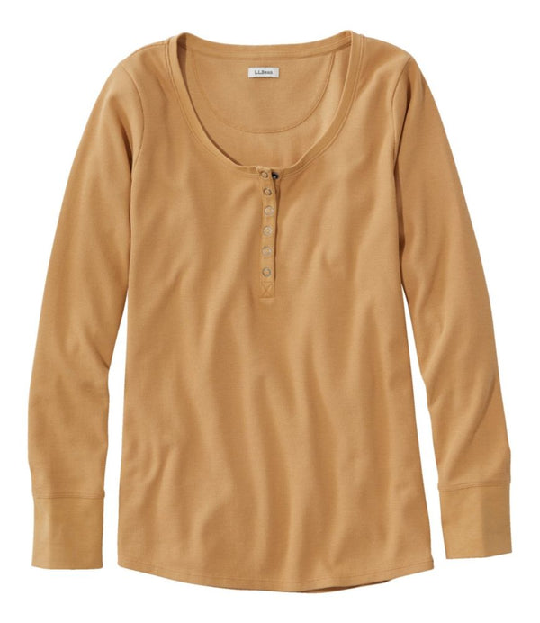 Women's Unshrinkable Mini-Waffle Tee, Long-Sleeve Henley