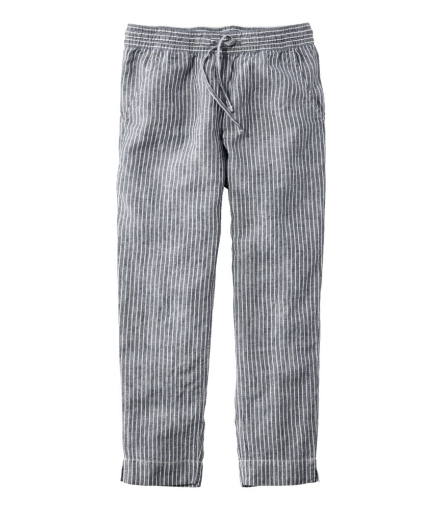 Women's Premium Linen Pull-On Ankle Pants, Mid-Rise Tapered-Leg Stripe