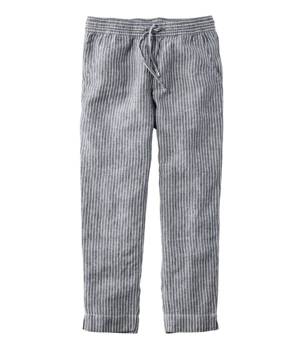 Women's Premium Linen Pull-On Ankle Pants, Mid-Rise Tapered-Leg Stripe