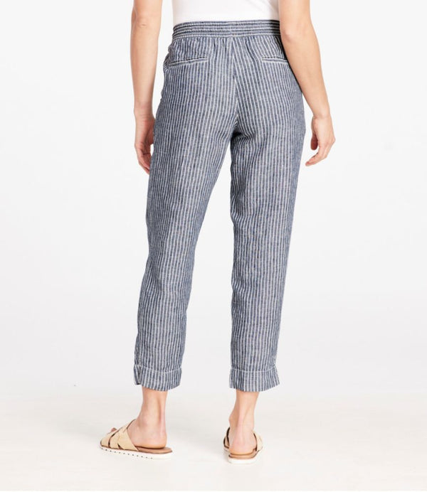 Women's Premium Linen Pull-On Ankle Pants, Mid-Rise Tapered-Leg Stripe