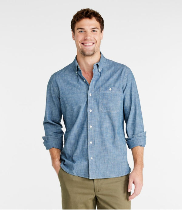 Men's Comfort Stretch® Chambray Shirt, Long-Sleeve, Slightly Fitted Untucked Fit