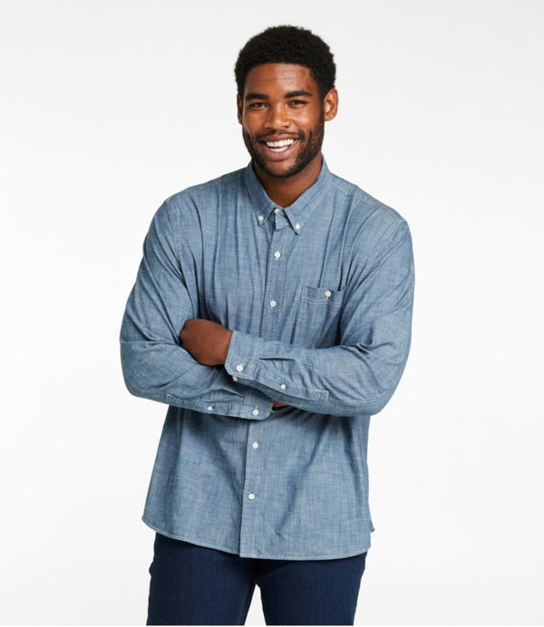 Men's Comfort Stretch® Chambray Shirt, Long-Sleeve, Slightly Fitted Untucked Fit