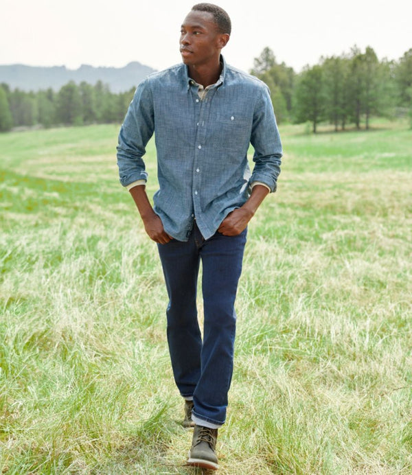 Men's Comfort Stretch® Chambray Shirt, Long-Sleeve, Slightly Fitted Untucked Fit