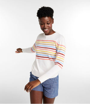 Women's Cotton/Cashmere Sweater, Crewneck Stripe