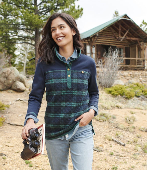 Women's Quilted Sweatshirt, Mockneck Tunic Print