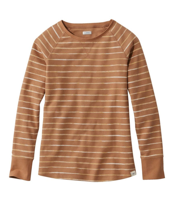Women's Unshrinkable Mini-Waffle Tee, Long-Sleeve Crewneck Stripe