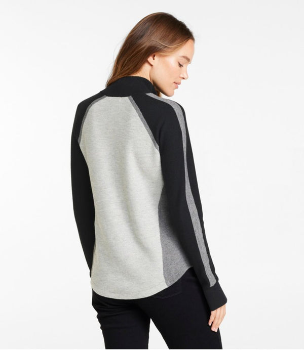 Women's Honeycomb Merino Wool-Blend Sweater, Quarter-Zip Colorblock