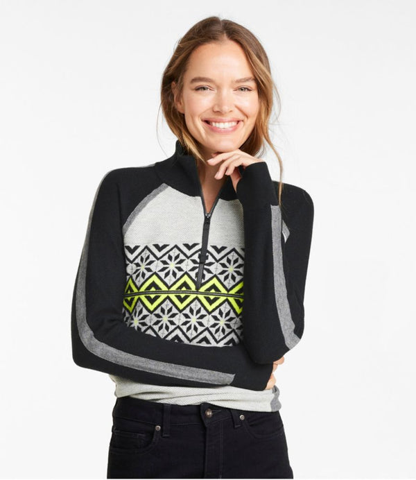 Women's Honeycomb Merino Wool-Blend Sweater, Quarter-Zip Colorblock