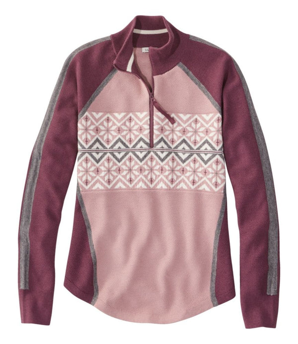 Women's Honeycomb Merino Wool-Blend Sweater, Quarter-Zip Colorblock