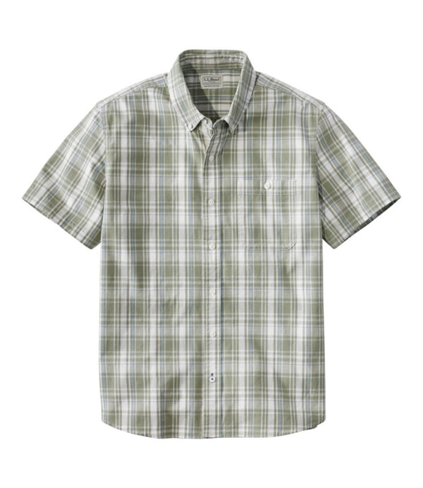 Men's Comfort Stretch® Chambray Shirt, Slightly Fitted Untucked Fit, Short-Sleeve, Plaid