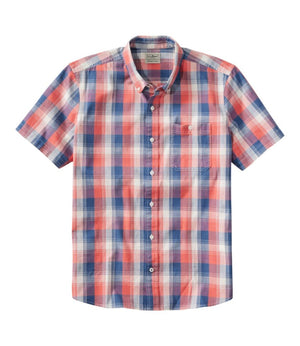 Men's Comfort Stretch® Chambray Shirt, Slightly Fitted Untucked Fit, Short-Sleeve, Plaid