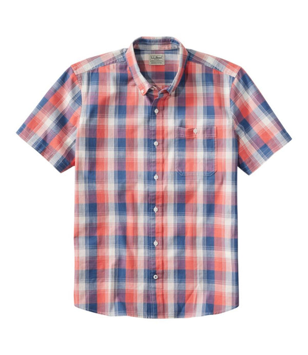 Men's Comfort Stretch® Chambray Shirt, Slightly Fitted Untucked Fit, Short-Sleeve, Plaid