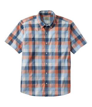 Men's Comfort Stretch® Chambray Shirt, Slightly Fitted Untucked Fit, Short-Sleeve, Plaid
