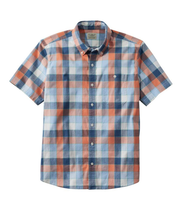 Men's Comfort Stretch® Chambray Shirt, Slightly Fitted Untucked Fit, Short-Sleeve, Plaid