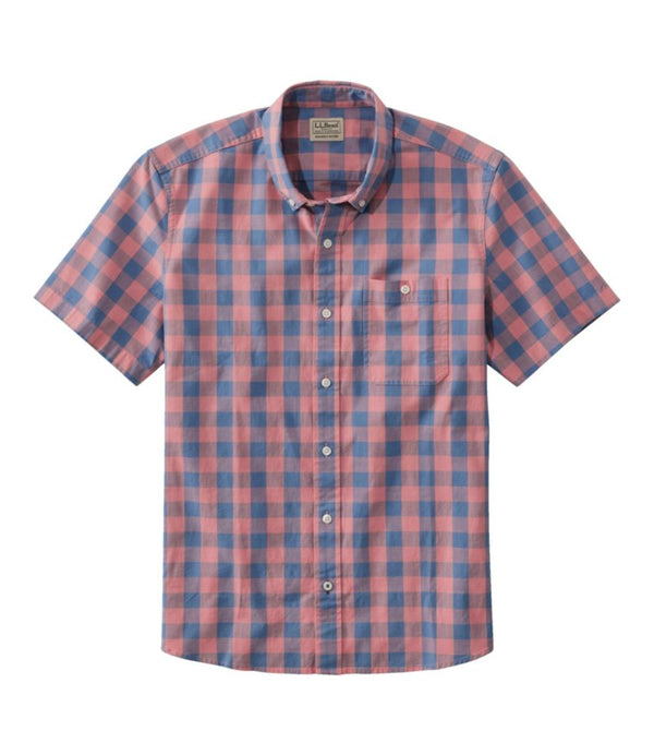 Men's Comfort Stretch® Chambray Shirt, Slightly Fitted Untucked Fit, Short-Sleeve, Plaid