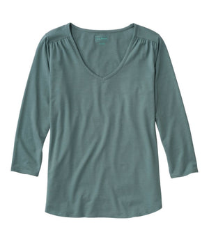 Women's Soft Stretch Supima-Blend Tee, Three-Quarter-Sleeve V-Neck